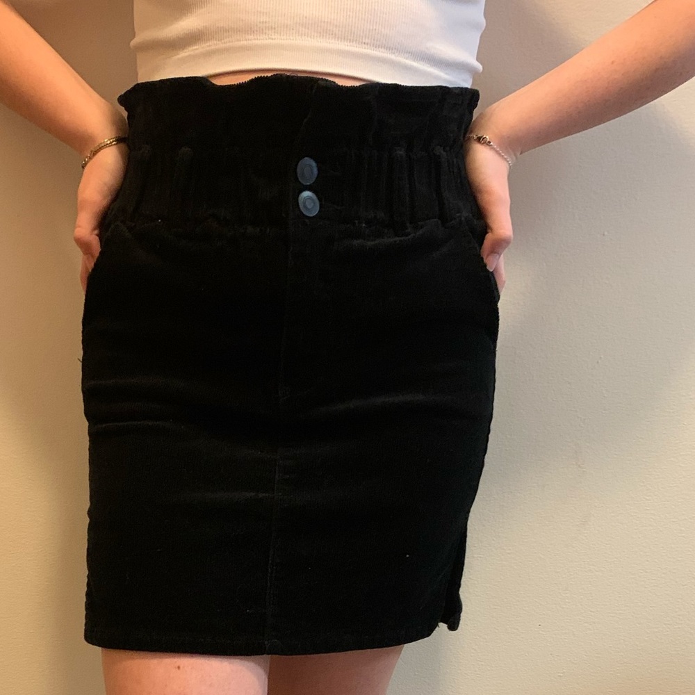 Black corduroy paper bag waist skirt with slits!